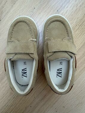 ZARA Kids Light Brown Suede Hook-and-Loop Dress Shoes